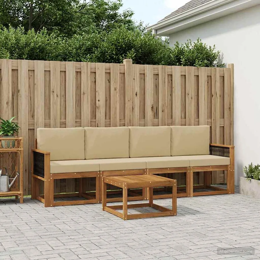 Ensemble de canapés d'extérieur avec coussin 4 pcs Naturel