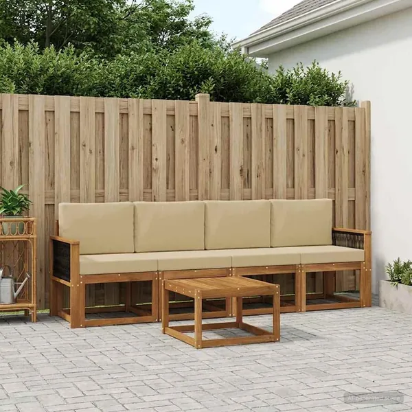 Ensemble de canapés d'extérieur avec coussin 4 pcs Naturel