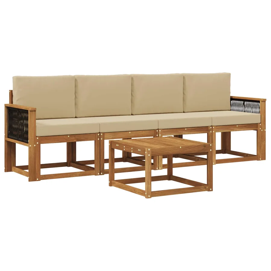 Ensemble de canapés d'extérieur avec coussin 4 pcs Naturel - 2