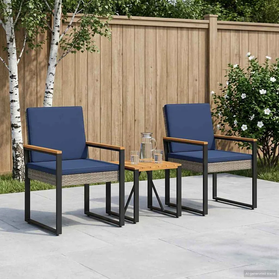 Ensemble de meubles d'extérieur 3 pcs Gris et bleu marine