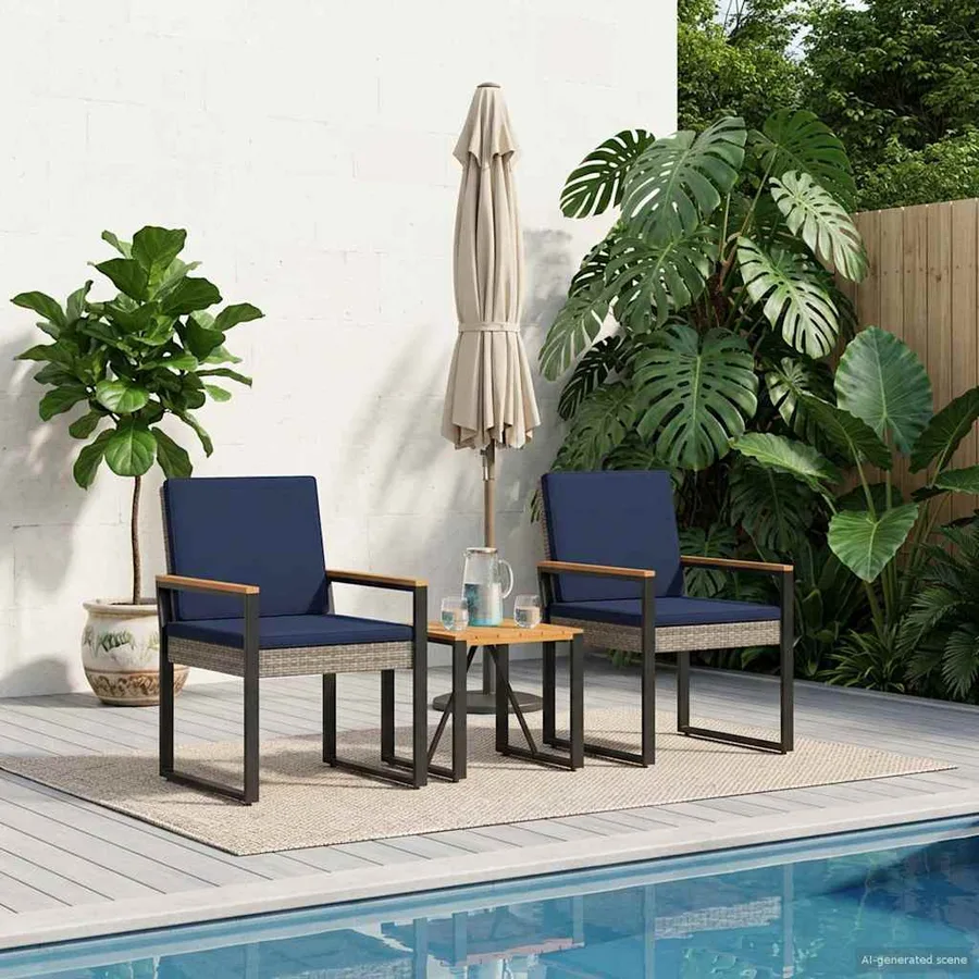 Ensemble de meubles d'extérieur 3 pcs Gris et bleu marine - 3