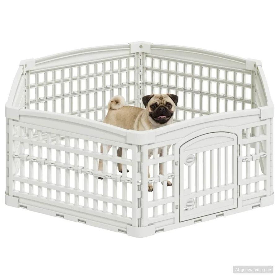 Parc de Jeu pour Chiens à 6 Panneaux 122 x 106,5 x 40 cm Blanc - 3