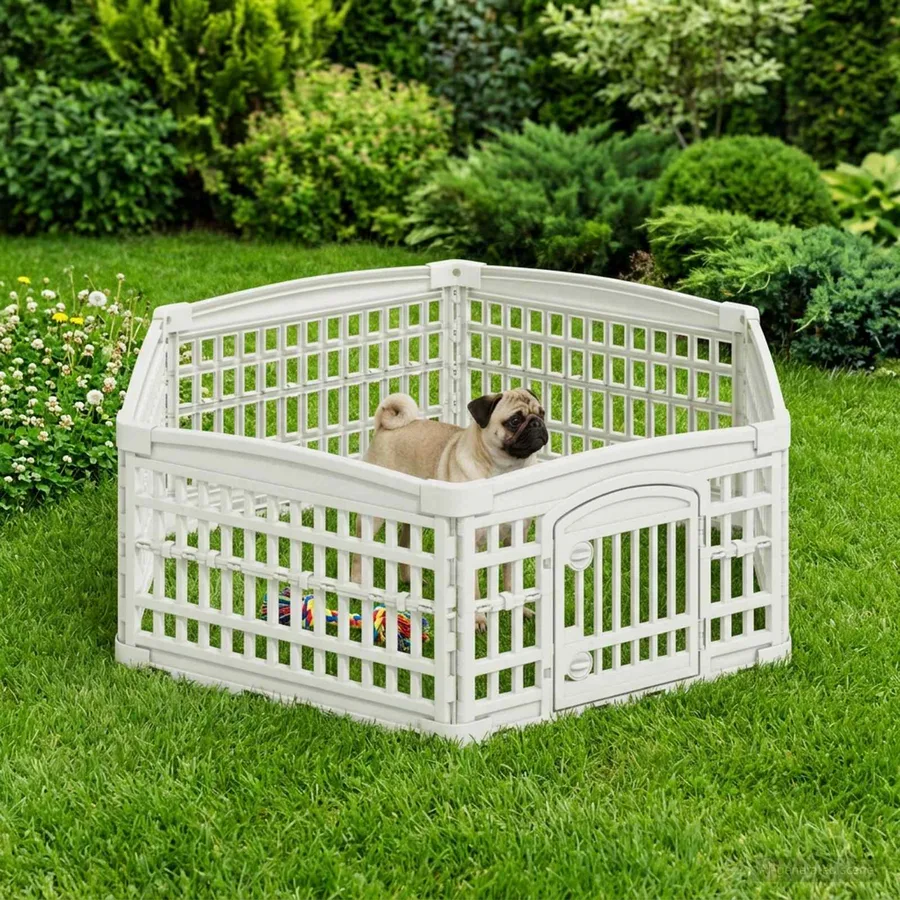 Parc de Jeu pour Chiens à 6 Panneaux 122 x 106,5 x 40 cm Blanc - 4