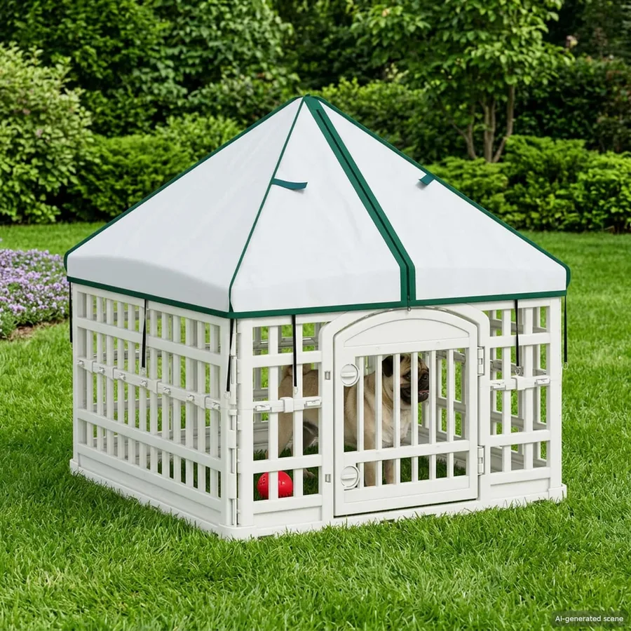 Panneau de jeu pour chien 4 panneaux avec toit 88 x 88 x 112 cm - 4