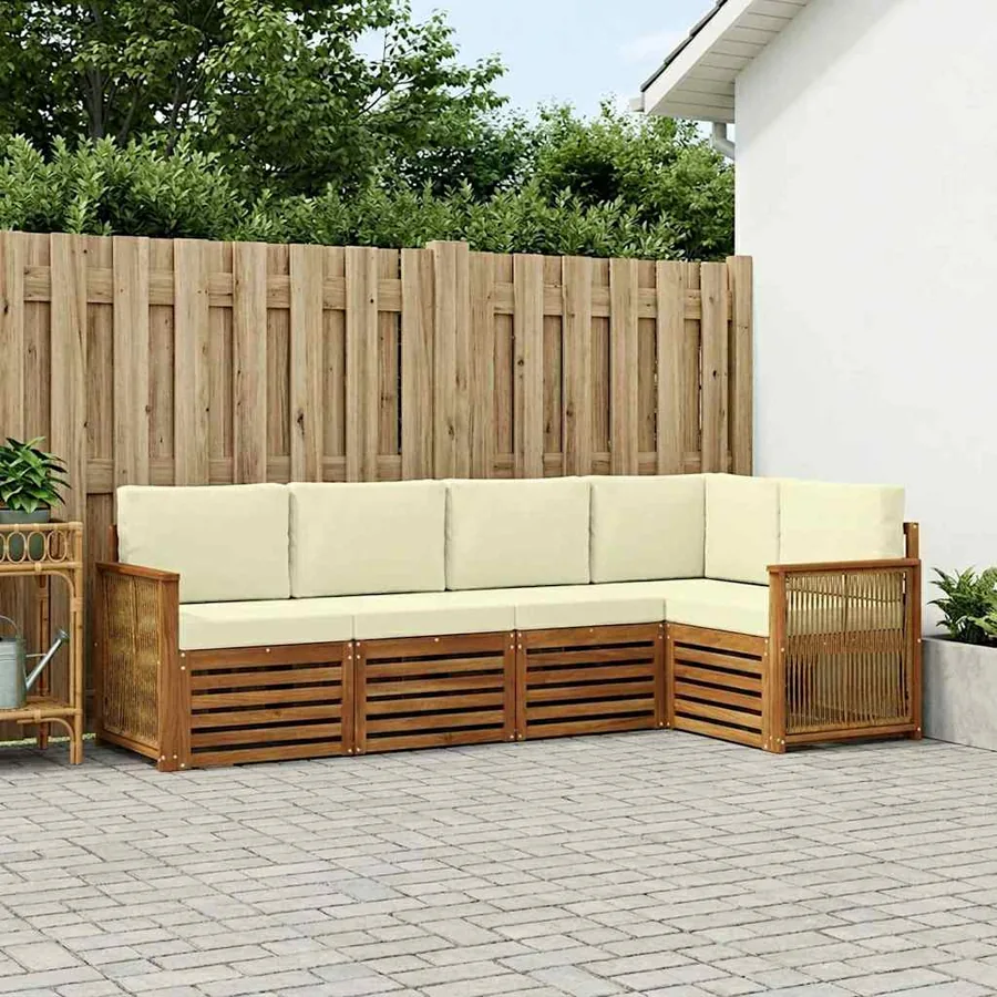 Ensemble de canapé d'angle avec coussin 4 pcs Naturel et Crème