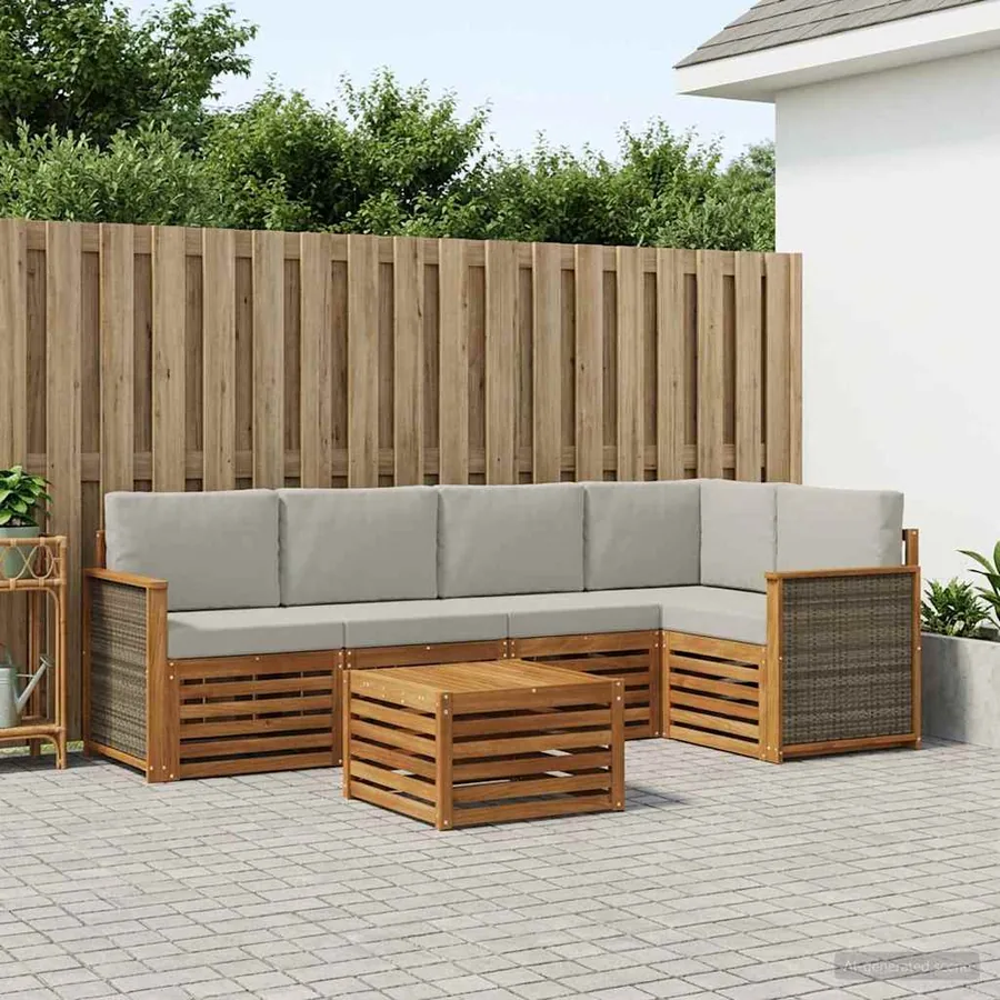 Ensemble de canapé d'angle 5 pcs Naturel et gris clair