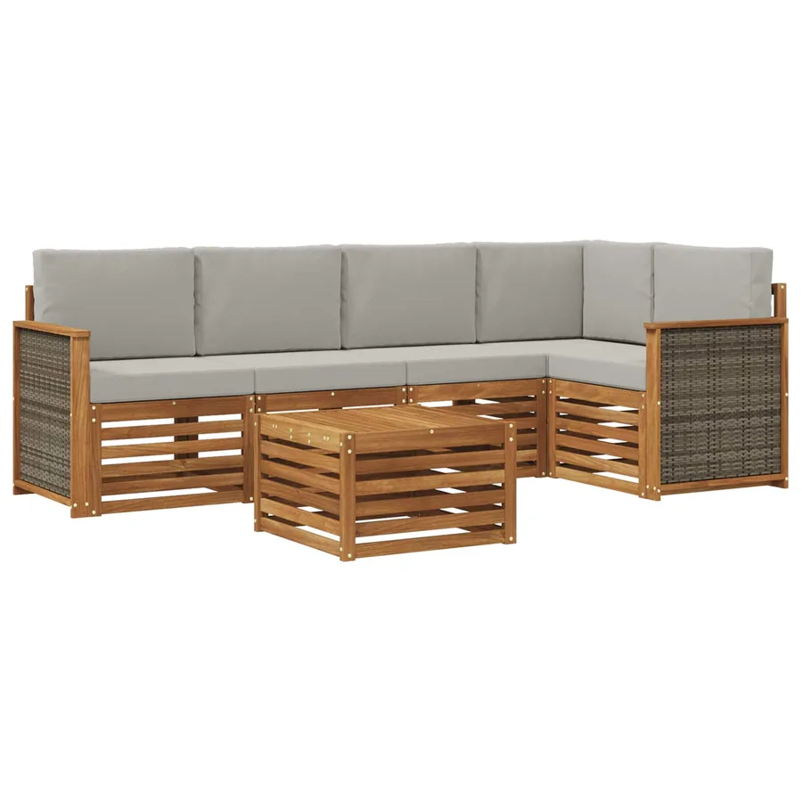 Ensemble de canapé d'angle 5 pcs Naturel et gris clair - 2