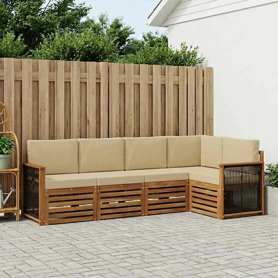 Ensemble de canapé d'angle avec coussin 4 pcs Naturel