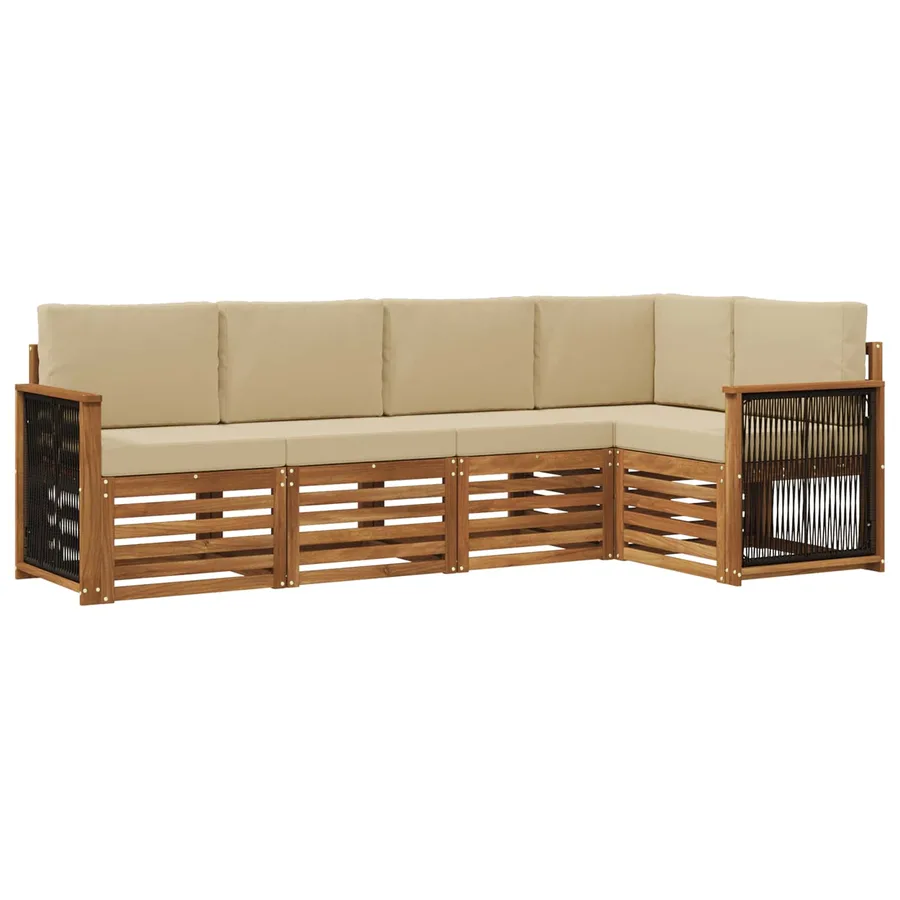 Ensemble de canapé d'angle avec coussin 4 pcs Naturel - 2