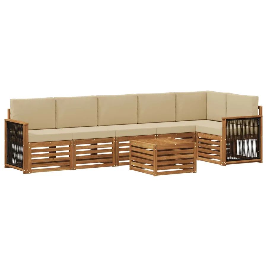 Ensemble de canapé d'angle avec coussin 6 pcs Naturel - 2