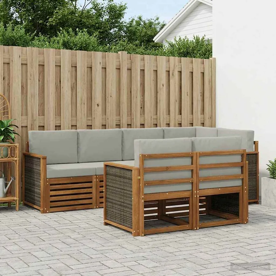 Ensemble de canapé d'angle 6 pcs Naturel et gris clair