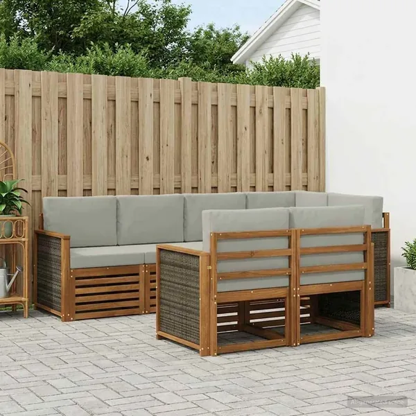 Ensemble de canapé d'angle 6 pcs Naturel et gris clair