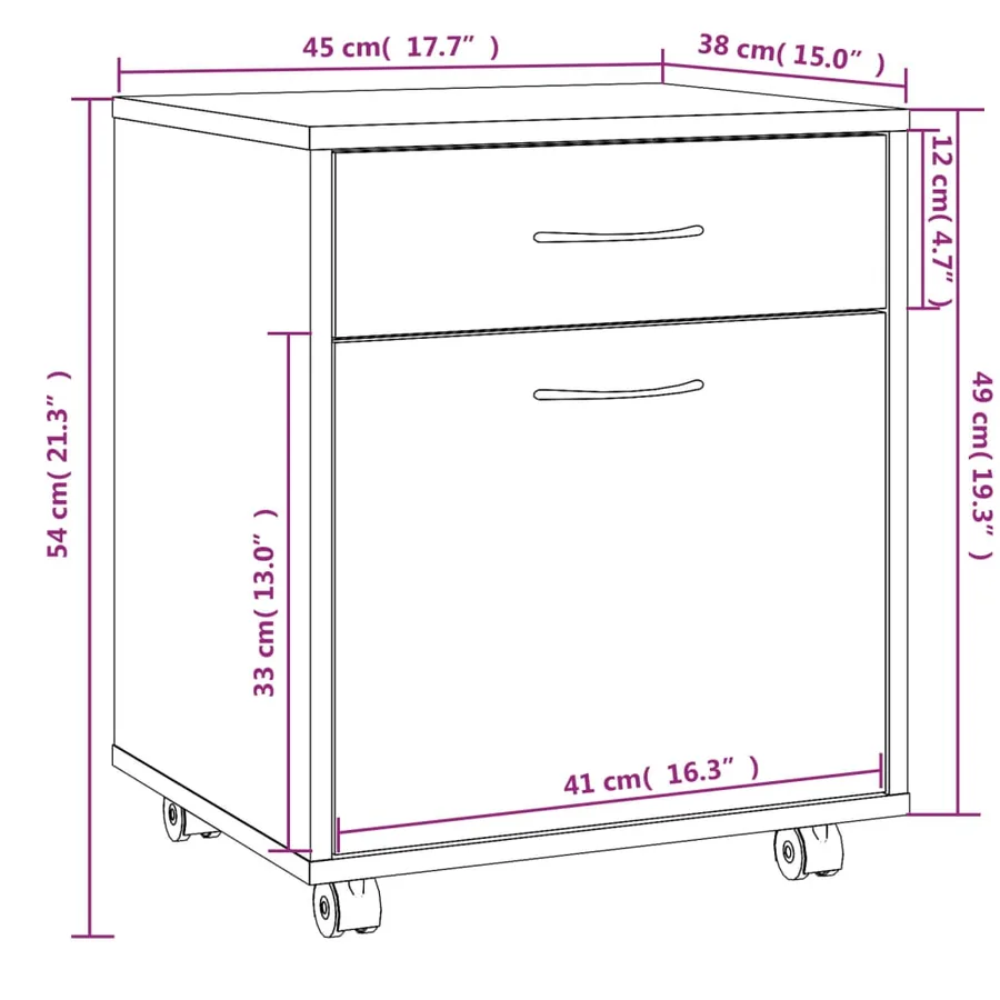 Armoire roulante Sonoma gris 45x38x54 cm Bois d'ingénierie - 8