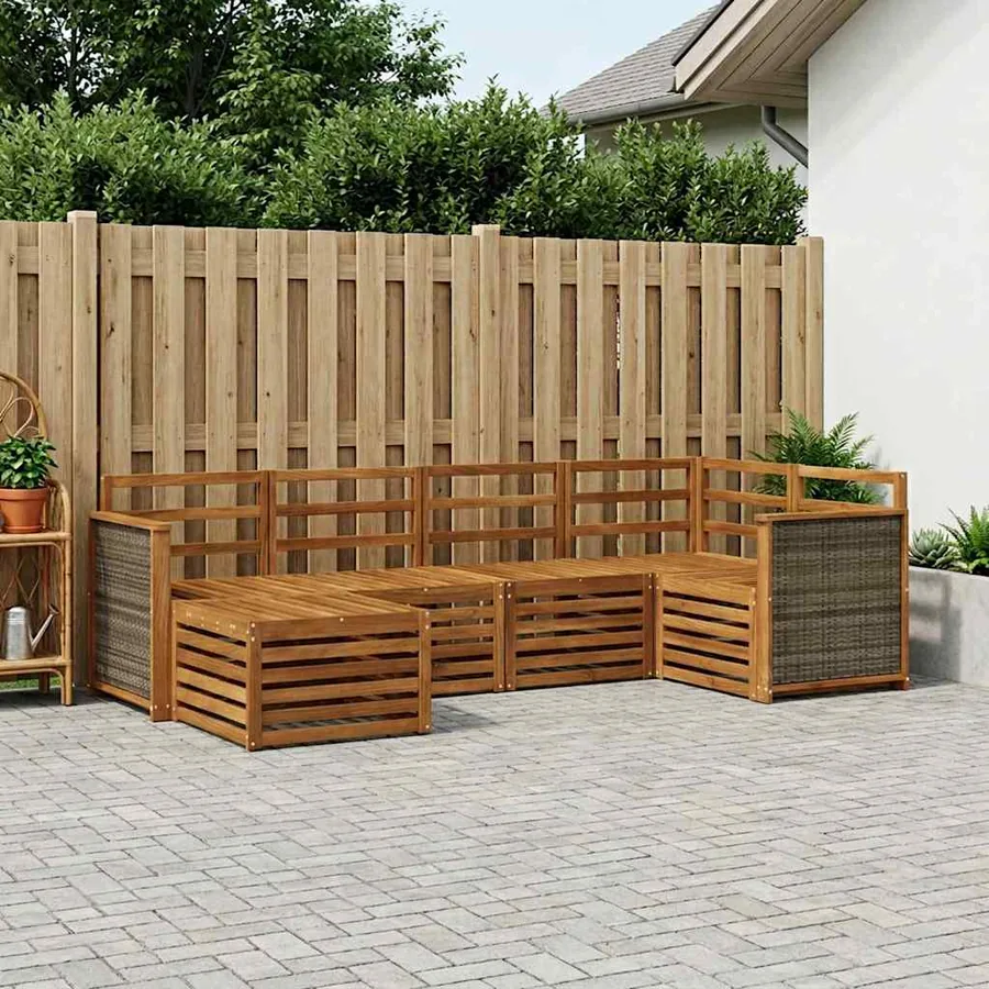 Ensemble de canapé d'angle 5 pcs Naturel Bois d'Acacia Massif