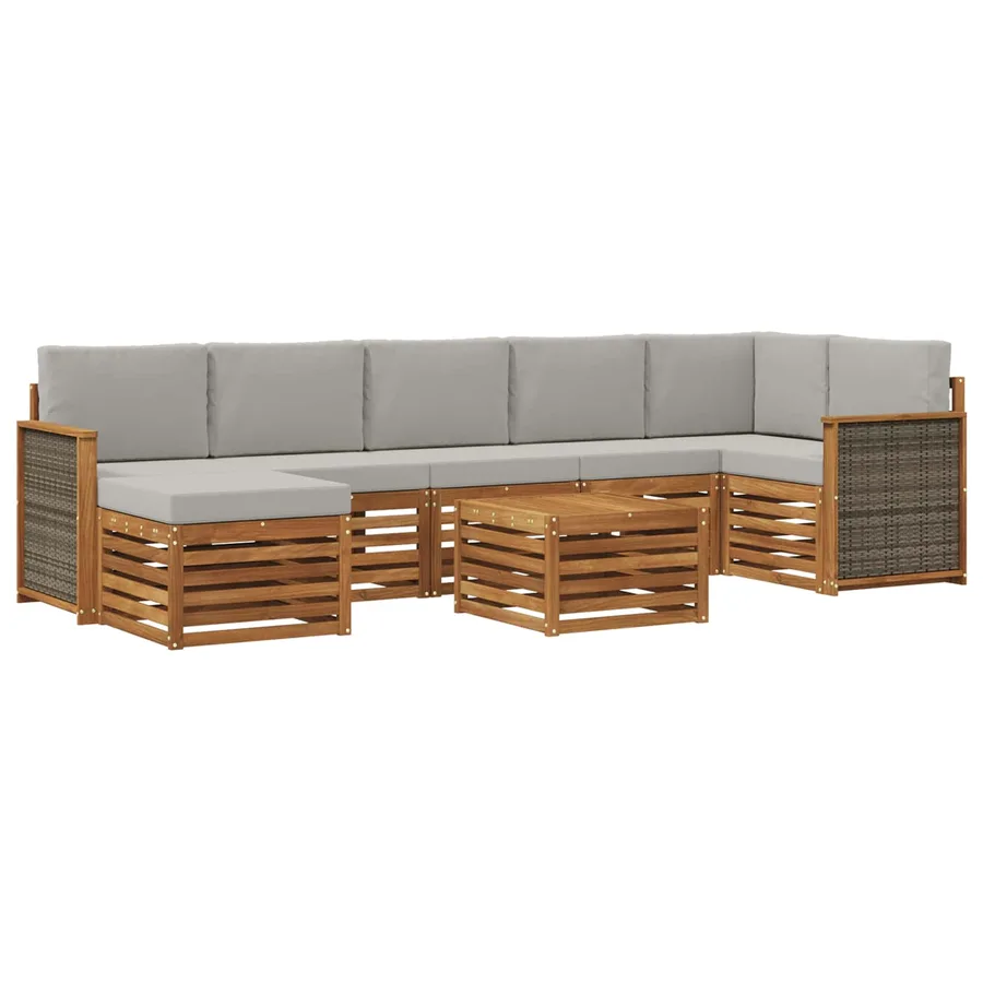 Ensemble de canapés d'extérieur 7 pcs Naturel et gris clair - 2