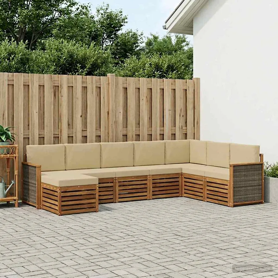 Ensemble de canapés d'extérieur avec coussin 6 pcs Naturel