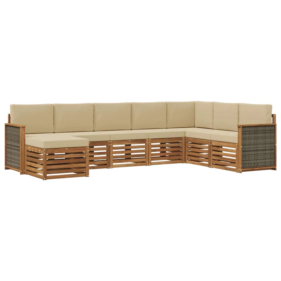 Ensemble de canapés d'extérieur avec coussin 6 pcs Naturel - 2