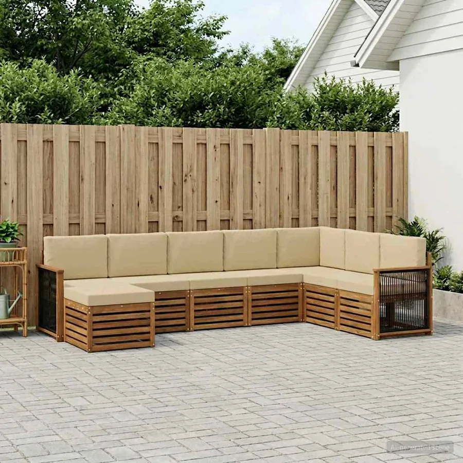 Ensemble de canapés d'extérieur avec coussin 6 pcs Naturel