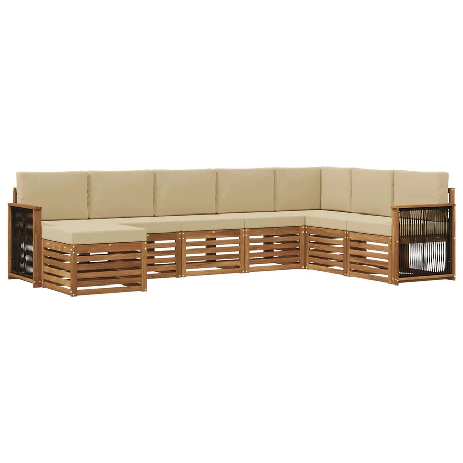 Ensemble de canapés d'extérieur avec coussin 6 pcs Naturel - 2