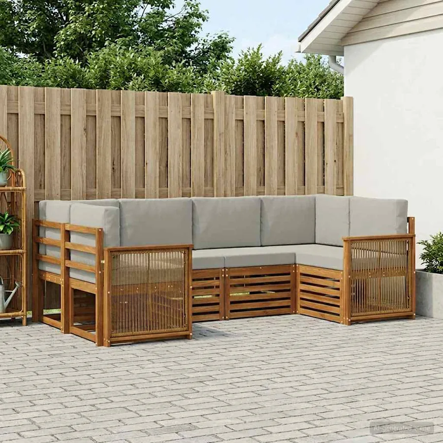 Ensemble de canapé d'angle 5 pcs Naturel et gris clair