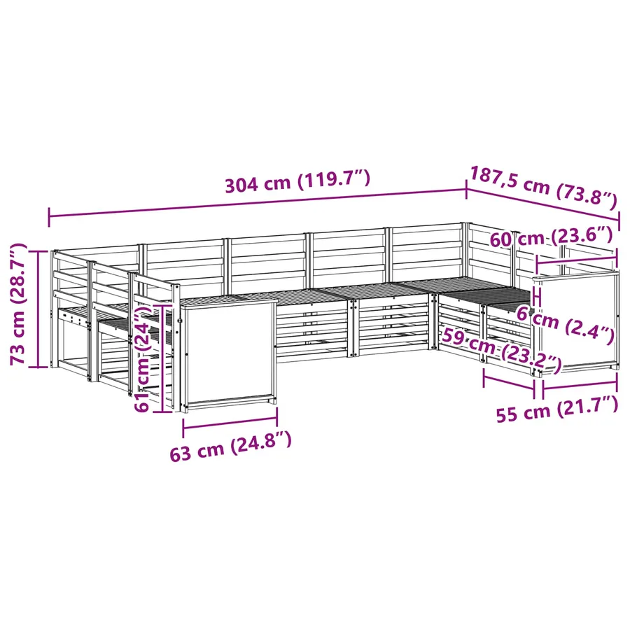 Ensemble de canapé d'angle 7 pcs Naturel Bois d'Acacia Massif - 7