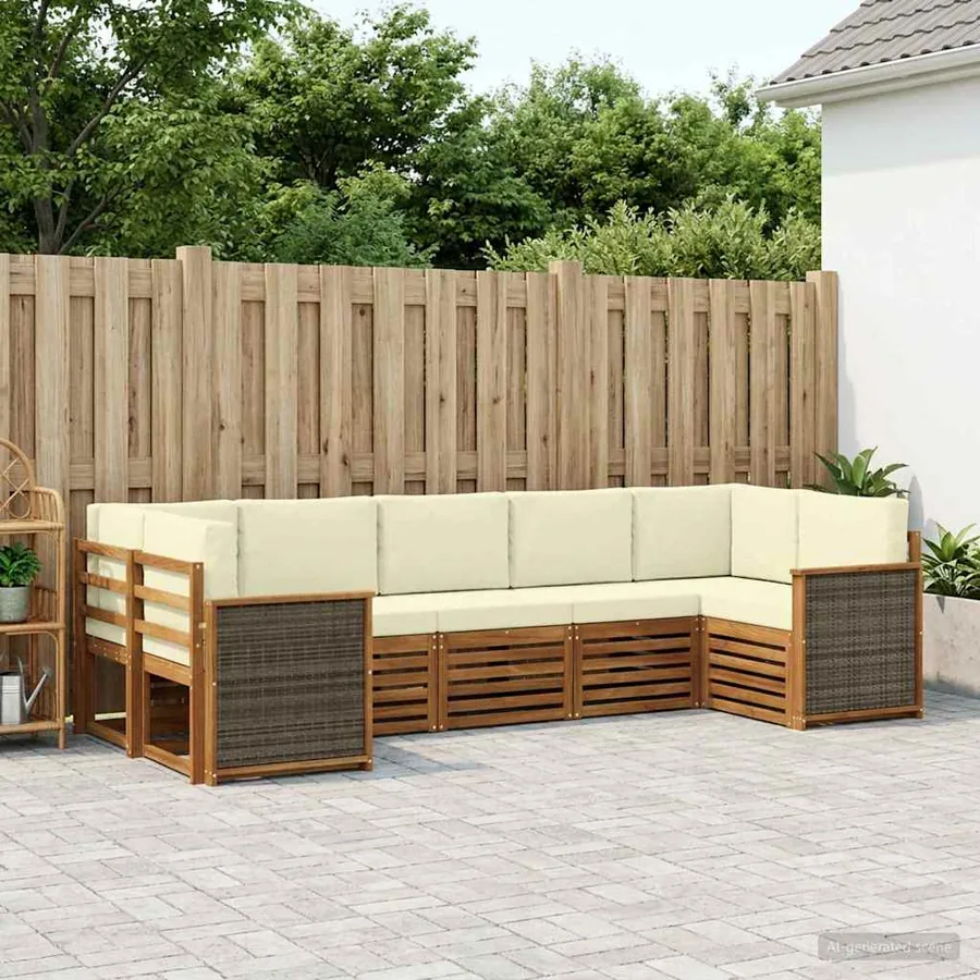 Ensemble de canapé d'angle avec coussin 6 pcs Naturel et Crème