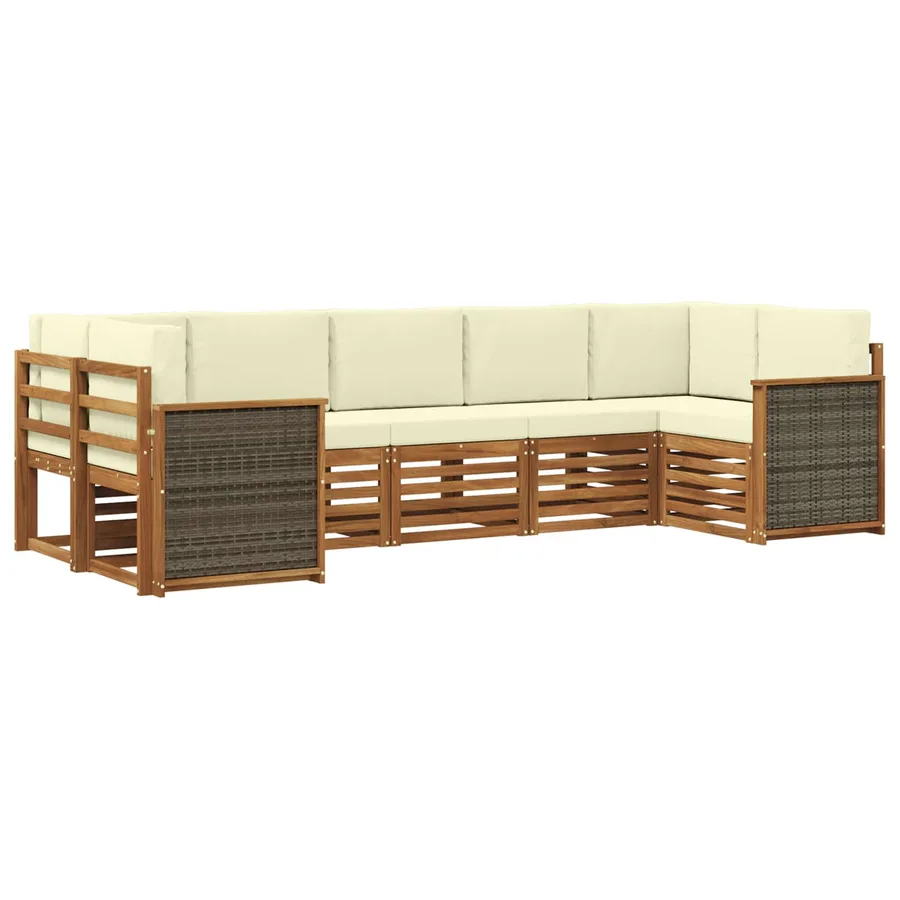 Ensemble de canapé d'angle avec coussin 6 pcs Naturel et Crème - 2