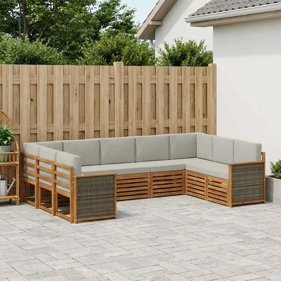 Ensemble de canapé d'angle 7 pcs Naturel et gris clair