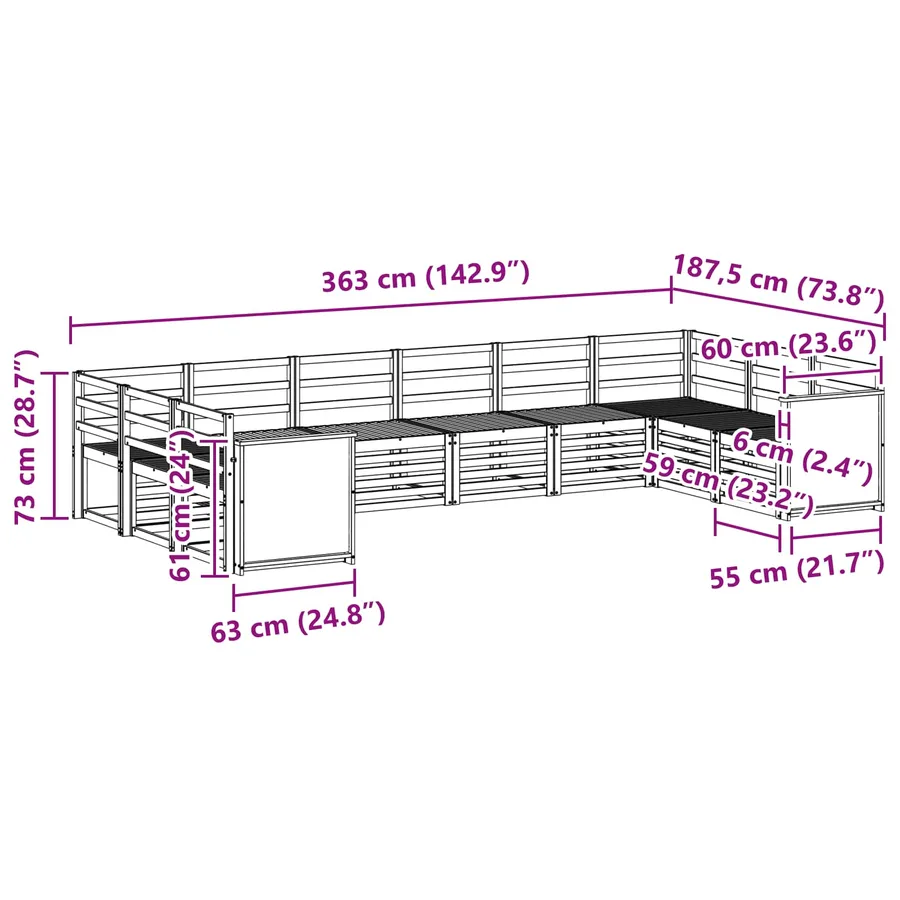 Ensemble de canapé d'angle 7 pcs Naturel Bois d'Acacia Massif - 7