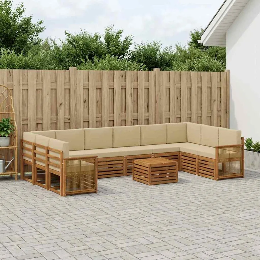 Ensemble de canapés d'extérieur avec coussin 8 pcs Naturel