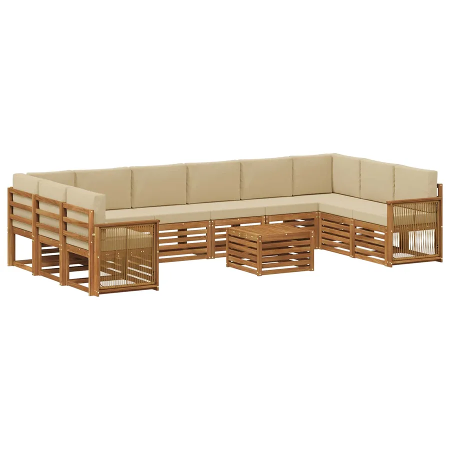 Ensemble de canapés d'extérieur avec coussin 8 pcs Naturel - 2