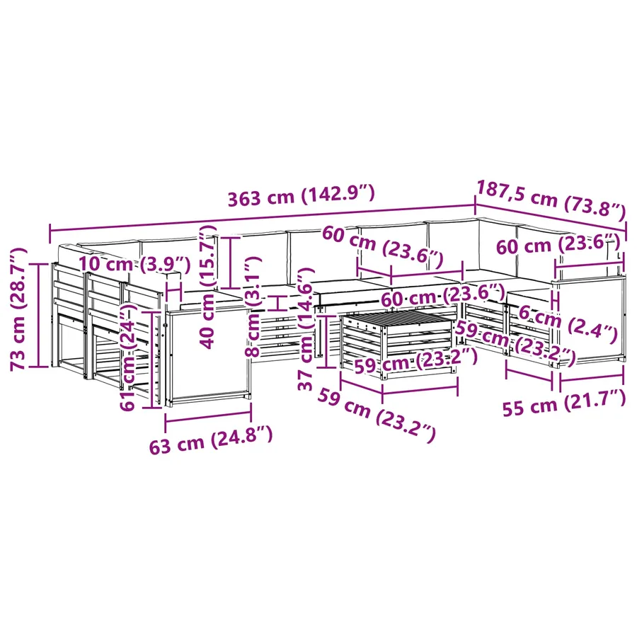Ensemble de canapés d'extérieur avec coussin 8 pcs Naturel - 8