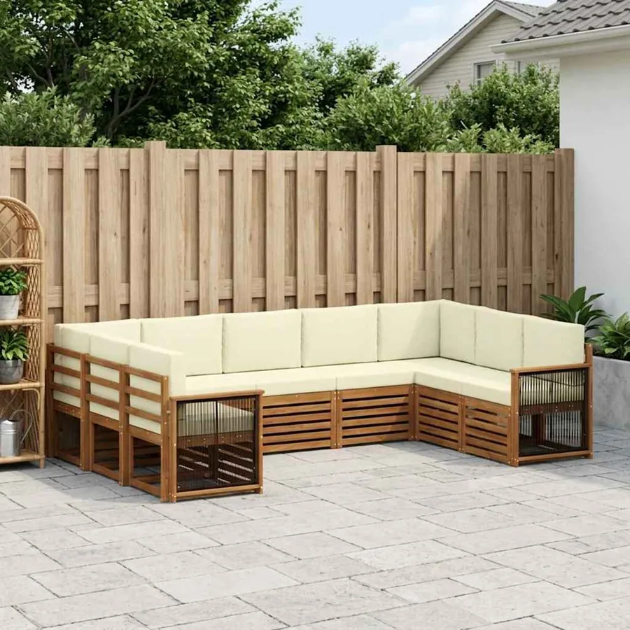 Ensemble de canapé d'angle avec coussin 7 pcs Naturel et Crème
