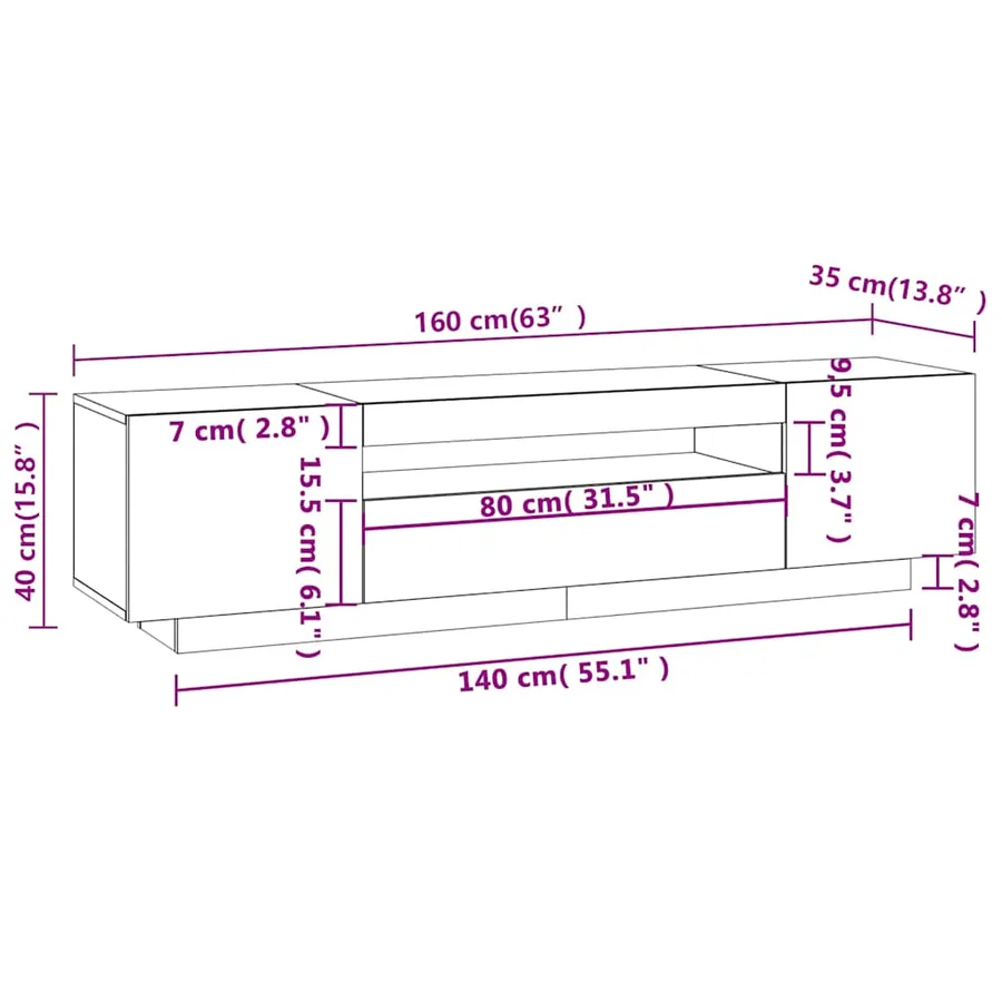 Meuble TV avec lumières LED Sonoma gris 160x35x40 cm - 15