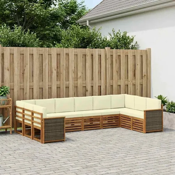 Ensemble de canapé d'angle avec coussin 7 pcs Naturel et Crème
