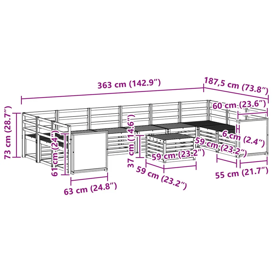 Ensemble de canapés d'extérieur 8 pcs Naturel - 9