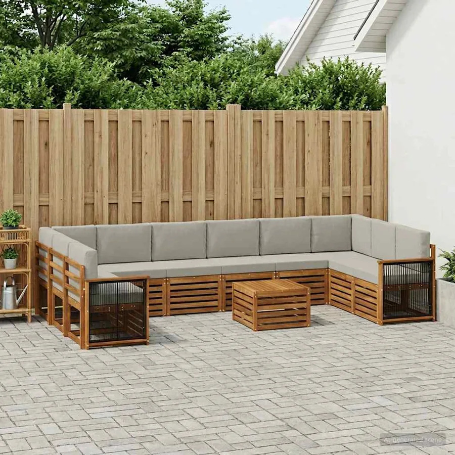 Ensemble de canapés d'extérieur 8 pcs Naturel et gris clair