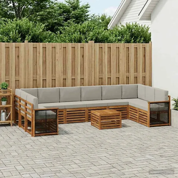 Ensemble de canapés d'extérieur 8 pcs Naturel et gris clair