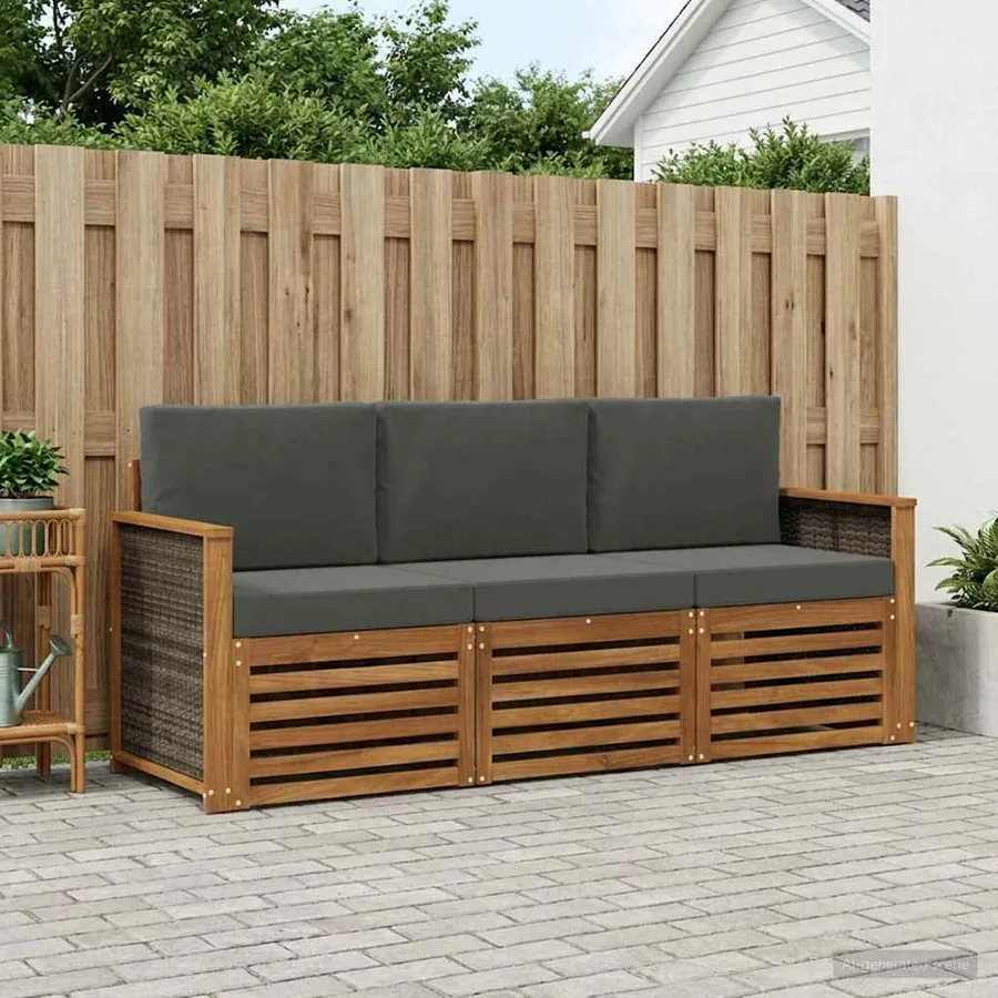 Ensembles de canapés avec coussin 3 pcs Bois d'Acacia Massif