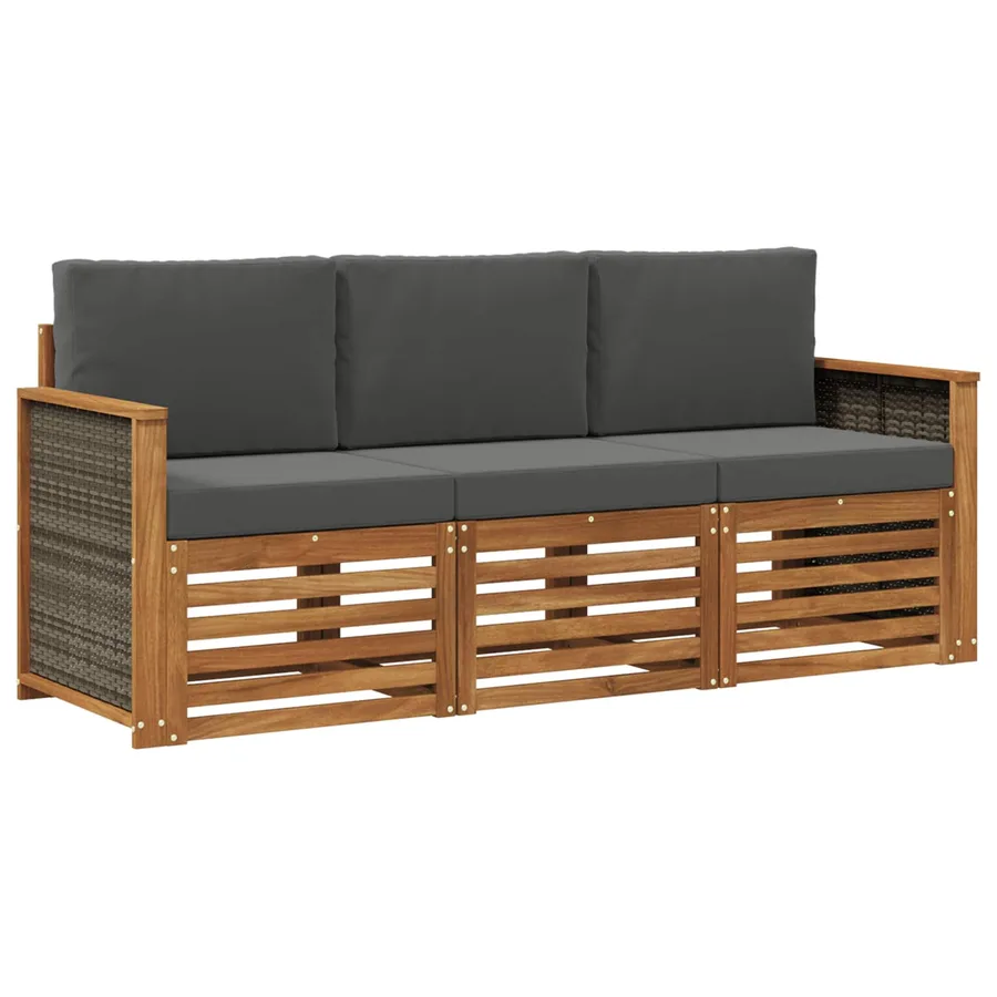 Ensembles de canapés avec coussin 3 pcs Bois d'Acacia Massif - 2