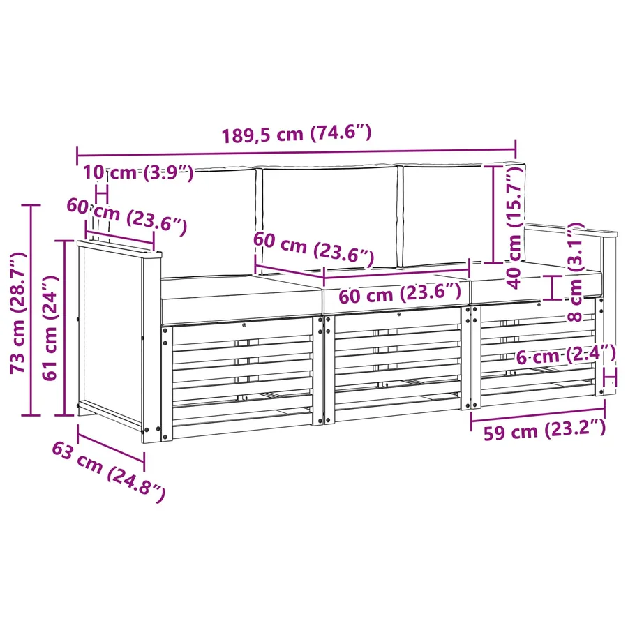 Ensembles de canapés avec coussin 3 pcs Bois d'Acacia Massif - 6