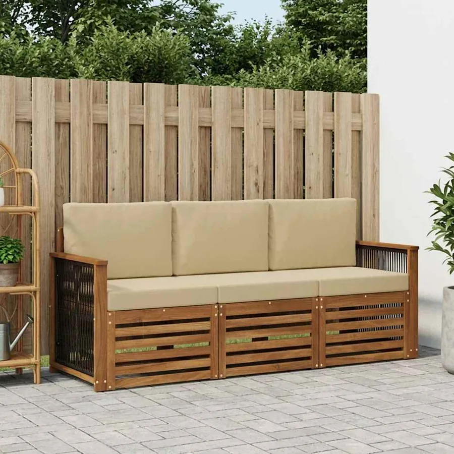 Ensembles de canapés avec coussin 3 pcs Bois d'Acacia Massif