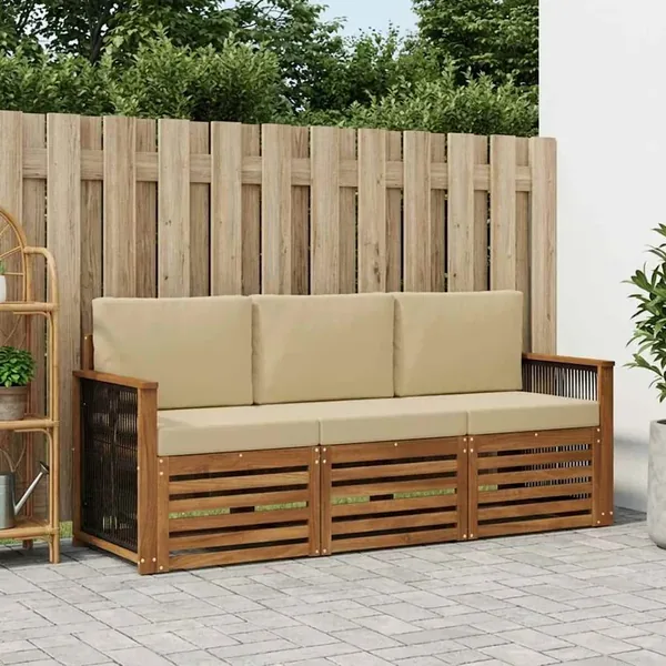 Ensembles de canapés avec coussin 3 pcs Bois d'Acacia Massif