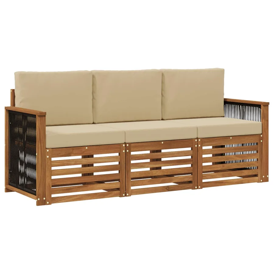 Ensembles de canapés avec coussin 3 pcs Bois d'Acacia Massif - 2