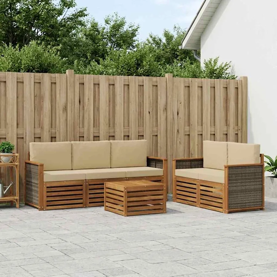 Ensembles de canapés avec coussin 6 pcs Bois d'Acacia Massif