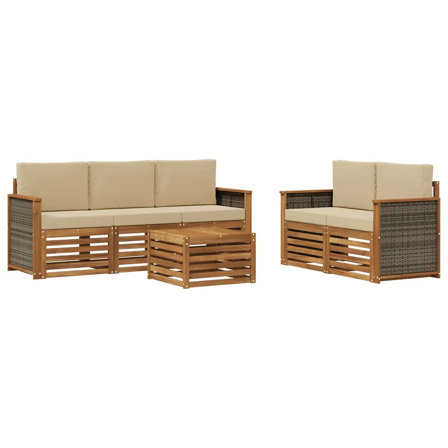Ensembles de canapés avec coussin 6 pcs Bois d'Acacia Massif - 2