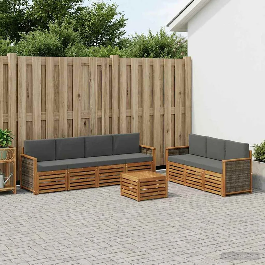 Ensembles de canapés avec coussin 8 pcs Bois d'Acacia Massif