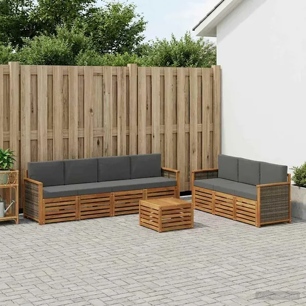 Ensembles de canapés avec coussin 8 pcs Bois d'Acacia Massif
