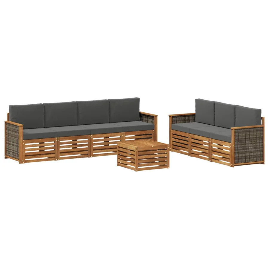 Ensembles de canapés avec coussin 8 pcs Bois d'Acacia Massif - 2