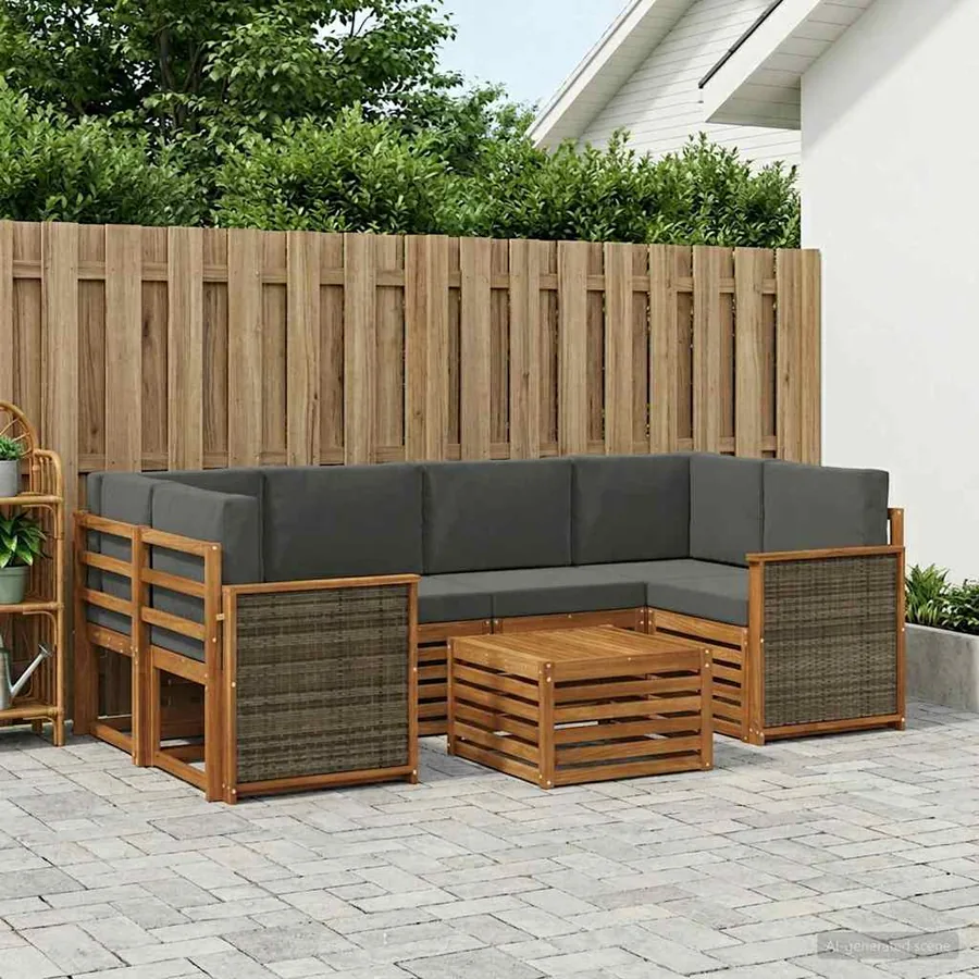 Ensemble de canapés d'extérieur 7 pcs Naturel et Anthracite